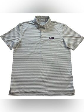 Vineyard Vines LSU Tigers Men’s M Performance Stripe Polo Shirt Gray White Golf